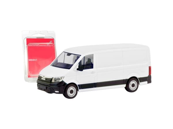Herpa 013857 H0 Lastbiler model MAN TGE kasse fladt tag, hvid