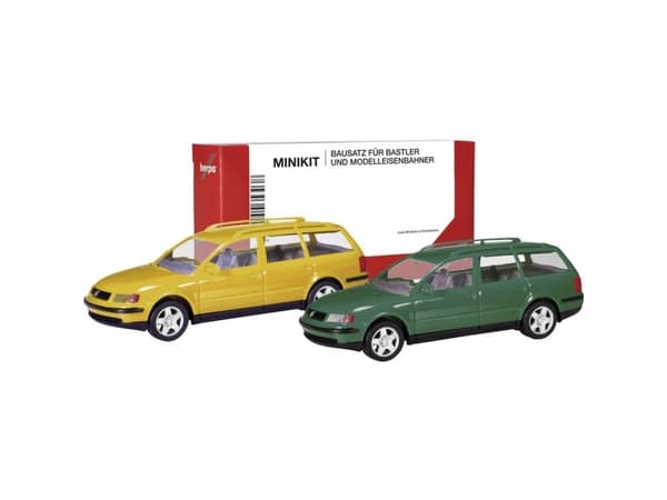 Herpa 012249-007 H0 Personbil model Volkswagen Passat variant B5, honninggul og moosgrøn