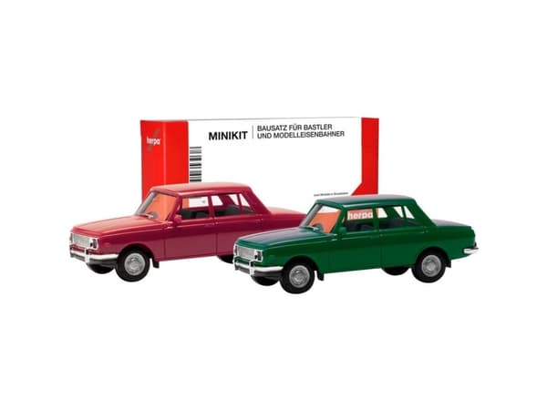 Herpa 013918-002 H0 Personbil model Wartburg 353 66, karminrød og atlantisk grøn