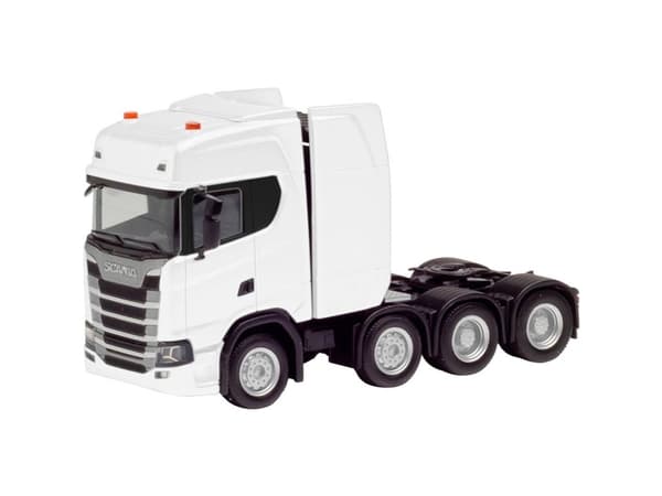 Herpa 308601-004 H0 Kuorma-autot malli Scania CS20 korkeakattoinen raskas tavarankuljetusauto 4-akselinen (8x4), valkoinen