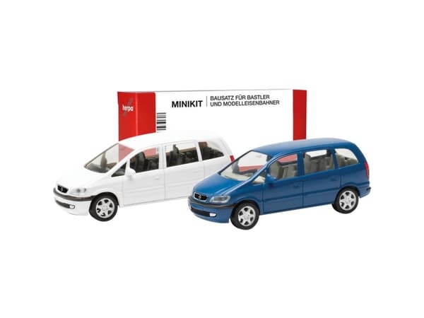 Herpa 013932 H0 Personbil model Opel Zafira, blå og hvid