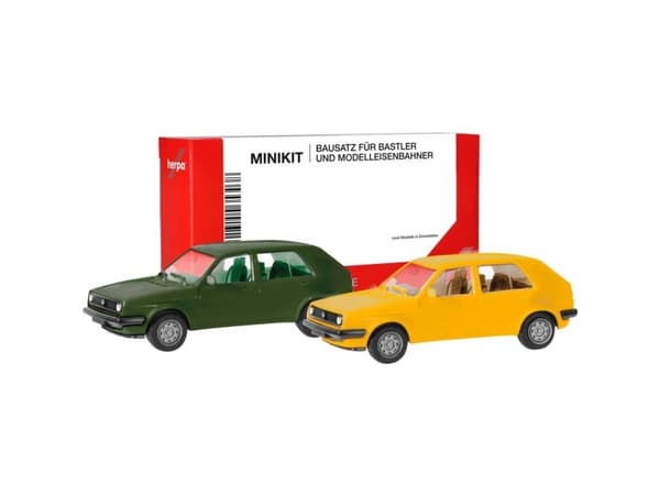 Herpa 012195-010 H0 Personbil model Volkswagen Golf II 4-dørs, olivgrøn og ginstergul