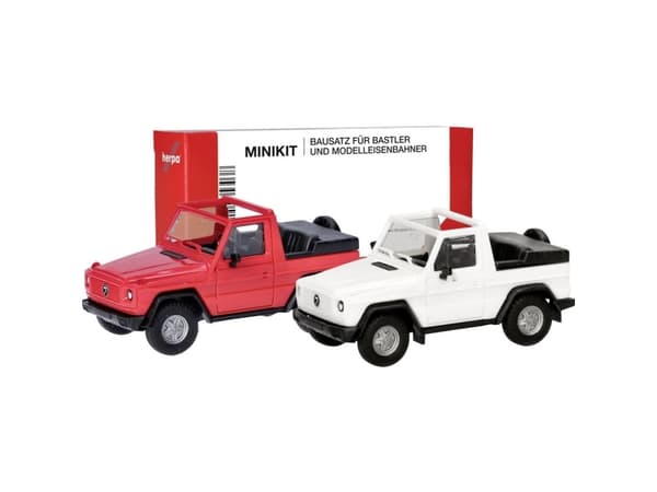 Herpa 012744 H0 Personbil model Puch G-klasse (W460) cabrio, hvid og rød