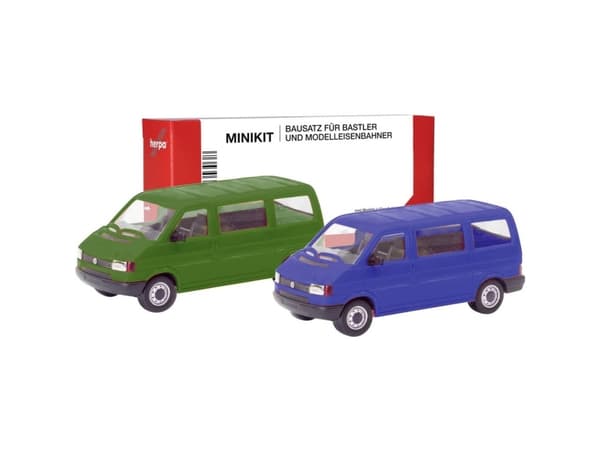 Herpa 012805-002 H0 Personbil model Volkswagen T4 bus, olivgrøn og ultramarinblå