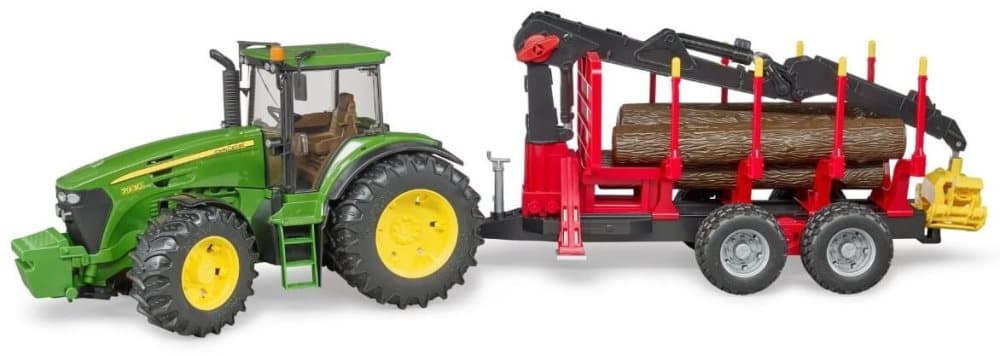 Bruder John Deere 7930 med Timmersläp och 4 Trästockar 03054