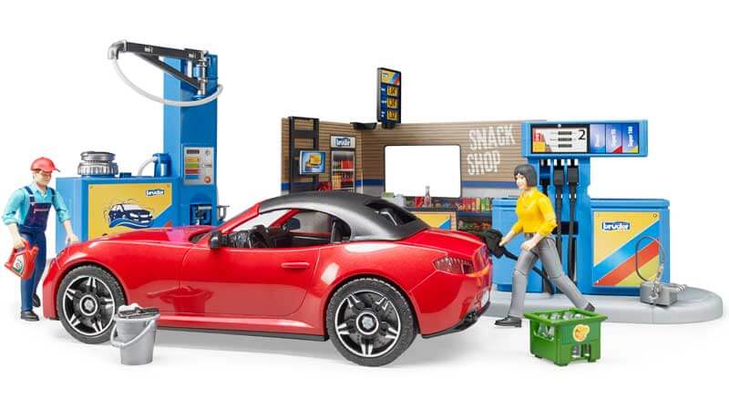 Bruder tankstation och butik med figurer och leksaksbil 62111
