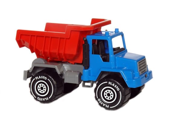 Blå/Röd Lastbil med Flak, 30 cm - Plasto