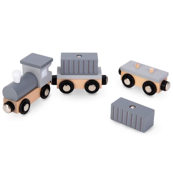 Mamabrum, mobil havnekran med magnetisk spil og tilbehør - træsæt, mobilkran, lastbil, vogn, trailer, til børn