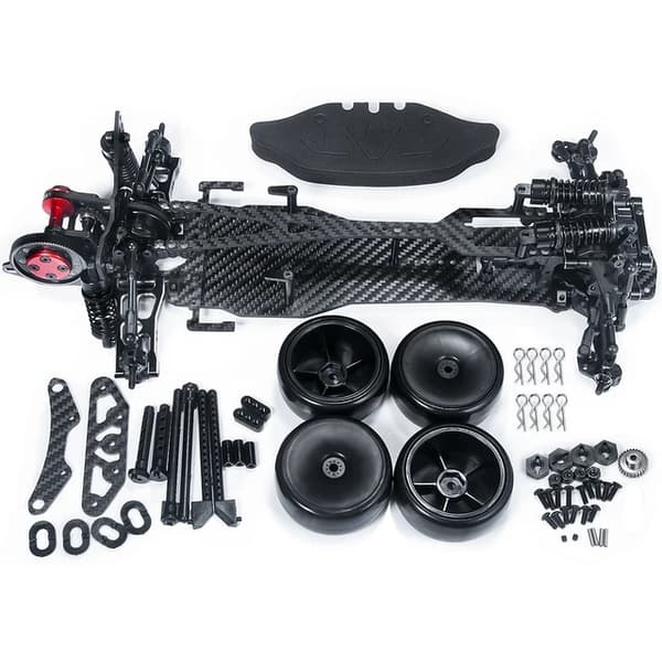 RC Drift Bil Dele, Metal Ramme Kit, Carbon Fiber Hjul Fælge, Sort