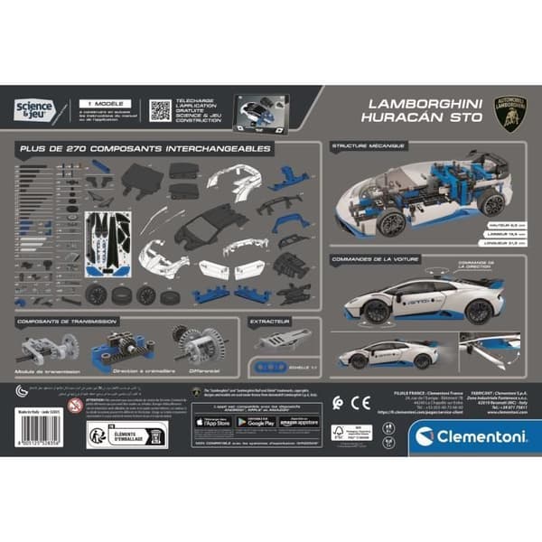 CLEMENTONI - Lamborghini Huracan STO att bygga - Styrbara hjul - Illustrerad manual och applikation för 3D-visualisering - Fabri