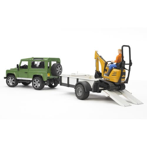 Bruder Landrover + Trailer med gravemaskine