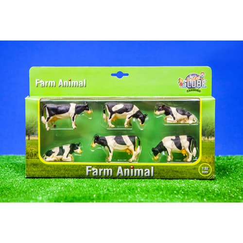 Kids Globe Cows 1:32 Sort/Hvid 6 stk