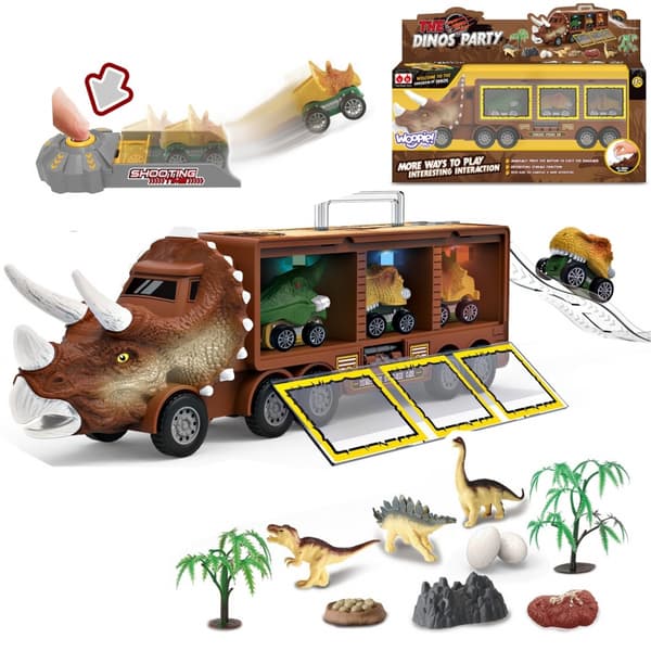 WOOPIE Dinosauriebil med Bärraket och Bilar 15 st.
