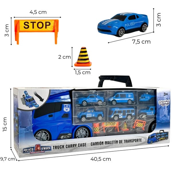 WOOPIE Set Lastbil Transportör 3 i 1 Blå Polisen