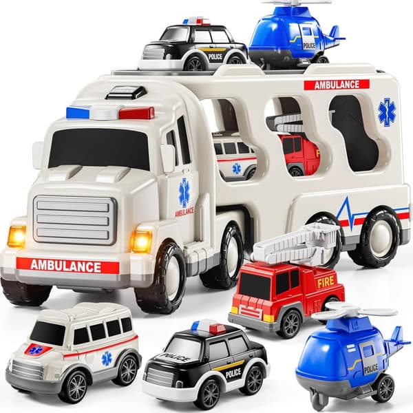 WOOPIE Vägbärgningsbil Set med 5 Bilar - Ambulans