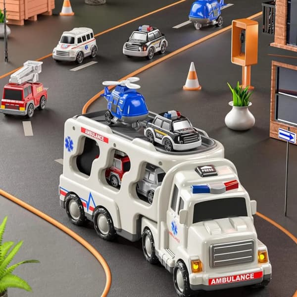 WOOPIE Vägbärgningsbil Set med 5 Bilar - Ambulans