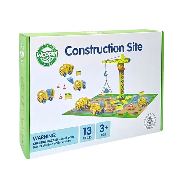 WOOPIE GREEN Träbyggarplats 5 i 1 Mobilkran XXL Byggfordon 13 st FSC