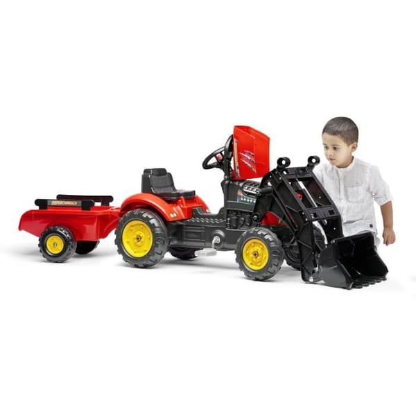 Röd Supercharger Pedal Traktor med öppningsbar huv och släpvagn