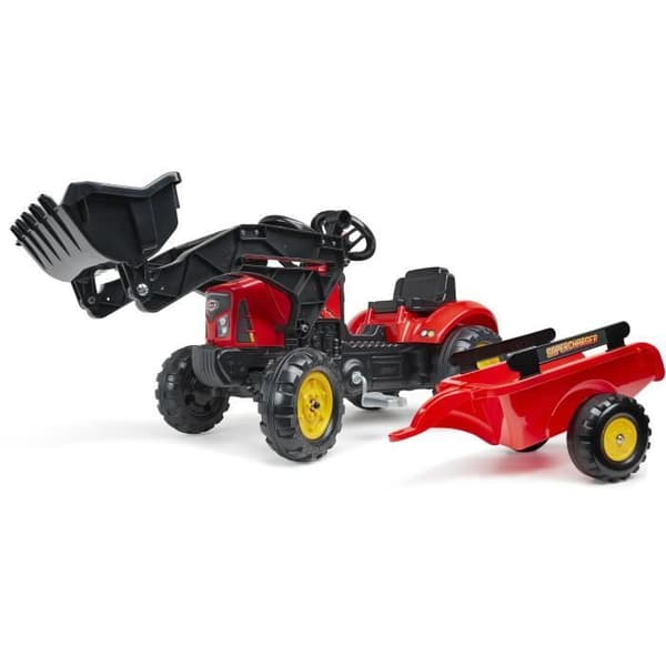 Röd Supercharger Pedal Traktor med öppningsbar huv och släpvagn
