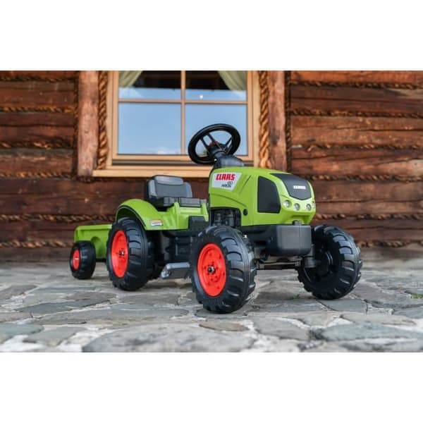 Pedaltraktor - FALK - Claas med anhænger - Fra 2 år - 100% Fremstillet i Frankrig - 75% genbrugsplast