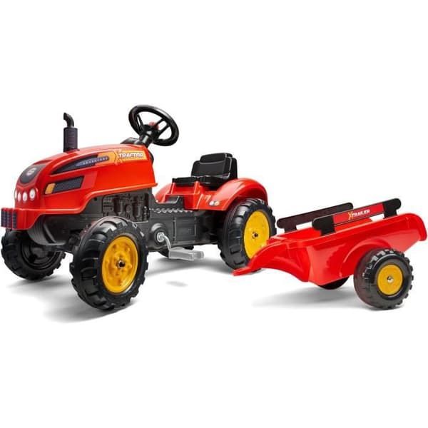 Traktori - FALK - X-Tractor - 2-vuotiaasta alkaen - 100 % valmistettu Ranskassa - 50 % kierrätettyä muovia - Avattava konepelti, savupiippu ja peräkär