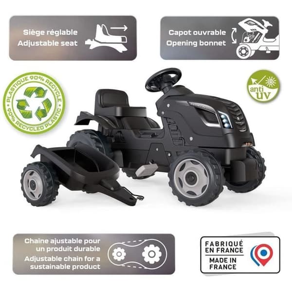 Smoby Farmer XL Pedaltraktor + Anhænger - Sort