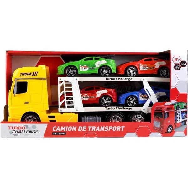 Interventionskøretøj - TURBO CHALLENGE - Transportlastbil - 1/24 - 4 sportsvogne - Tilfældig farve