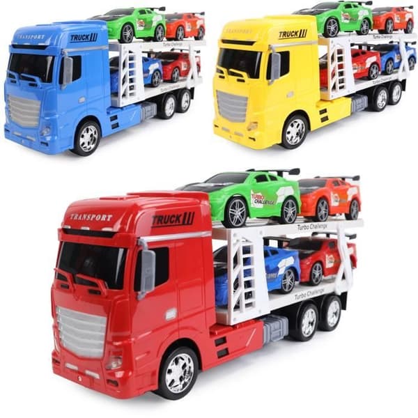 Interventionskøretøj - TURBO CHALLENGE - Transportlastbil - 1/24 - 4 sportsvogne - Tilfældig farve