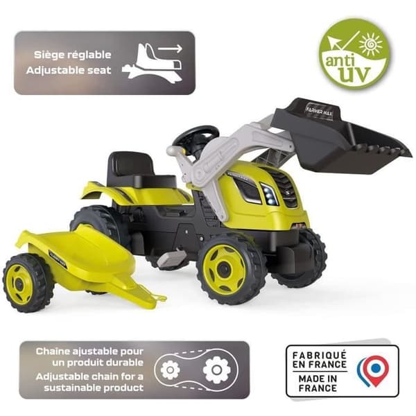 Farmer Max -poljintraktori + peräkärry + lapio - SMOBY - Vihreä - Lapsi - 3 vuotta ja vanhemmat