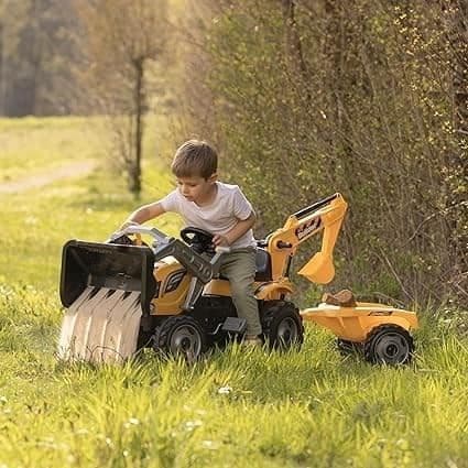 Builder Max Pedal Traktor + Anhænger + Gravemaskine + Skovl - Smoby - Gul