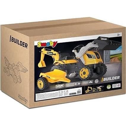 Builder Max Pedal Traktor + Anhænger + Gravemaskine + Skovl - Smoby - Gul
