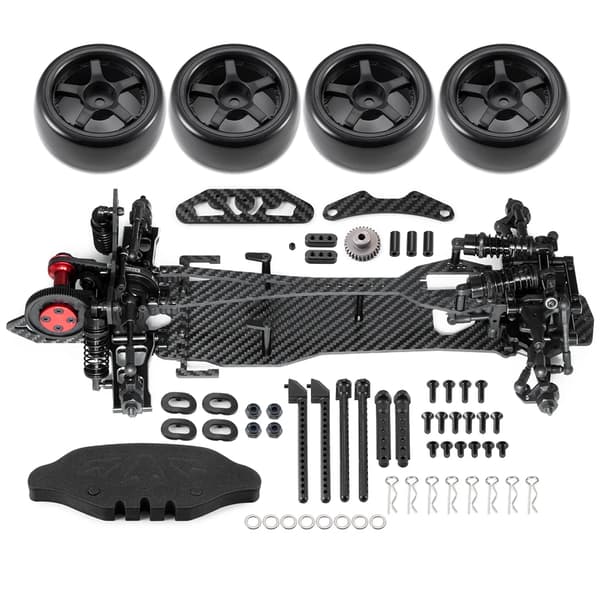 RC Drift Bil Dele, Metal Ramme Kit, Carbon Fiber Hjul Fælge, Sort