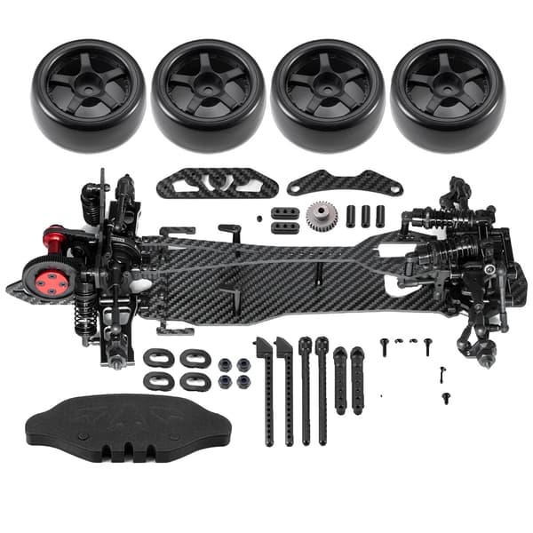 RC Drift Bil Dele, Metal Ramme Kit, Carbon Fiber Hjul Fælge, Sort