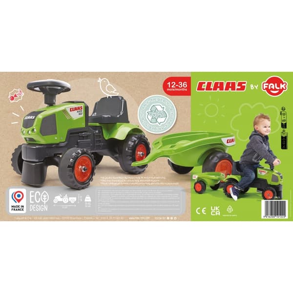 FALK Baby Claas Axos 310 Vihreä Traktori perävaunulla 1 vuodesta alkaen
