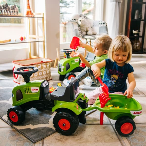 FALK Baby Claas Grøn Traktor med Trailer + Tilbehør fra 1 år