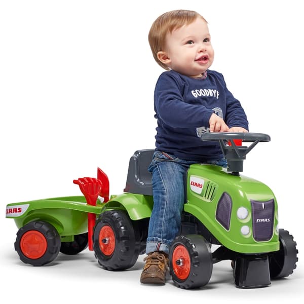 FALK Baby Claas Grøn Traktor med Trailer + Tilbehør fra 1 år