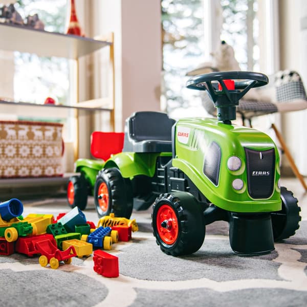 FALK Baby Claas Grøn Traktor med Trailer + Tilbehør fra 1 år