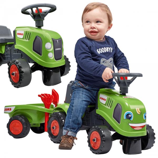 FALK Baby Claas Grøn Traktor med Trailer + Tilbehør fra 1 år