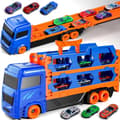Miniatyrbillede 1 af 5: OBOSOE legetøjsbiler med transporter – 3-i-1 racerbane og lastbil til børn 3-6 år