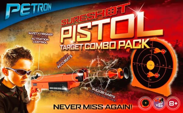 Sureshot Pistol + Skjutskiva för barn m/6 dartpilar