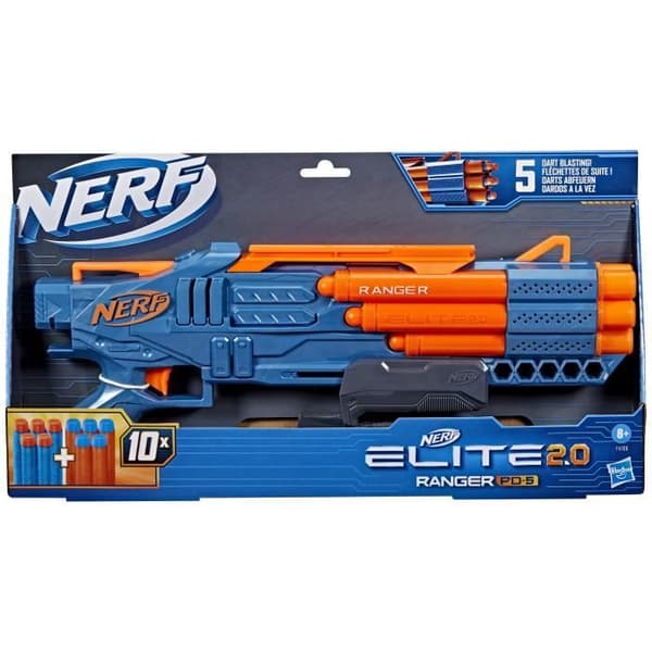 Nerf Elite 2.0, Ranger PD-5 Pump Blaster, 5-Barrel Shooter, 10 Nerf Elite Dart, lätt att använda, förvaring