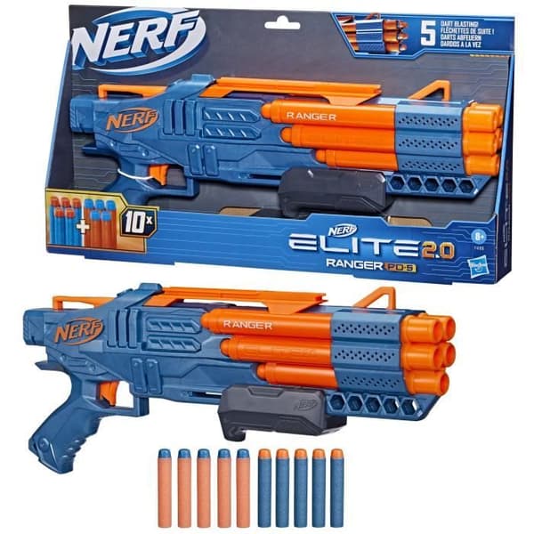 Nerf Elite 2.0, Ranger PD-5 Pump Blaster, 5-Barrel Shooter, 10 Nerf Elite Dart, lätt att använda, förvaring