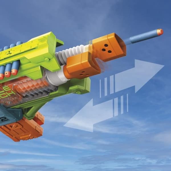 Nerf Elite 2.0 Double Punch Motorized Blaster, snabba fram- och återgående pipor, 50 Nerf Elite Dart, 2 10-Dart magasin, från 8