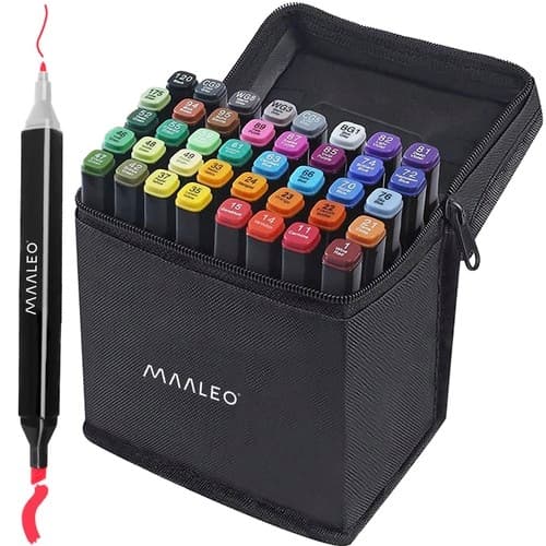 40-Pack - Tuschpennor med Fodral Färgpennor Dubbelsidiga Pennor