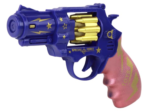 Blå og lyserød Revolver Gun Weapon Sounds of Light