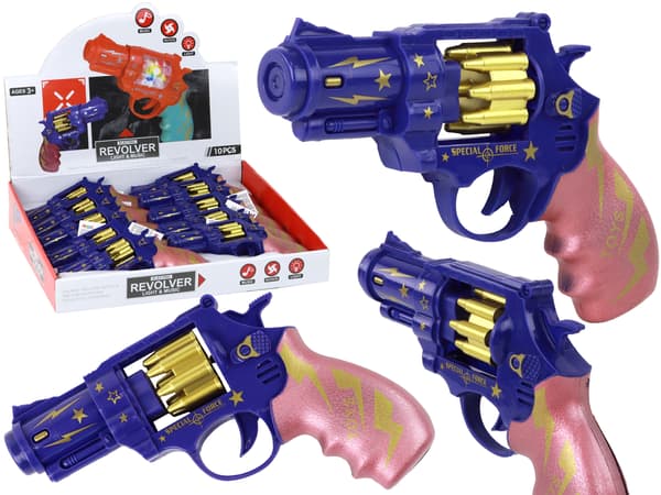 Blå og lyserød Revolver Gun Weapon Sounds of Light