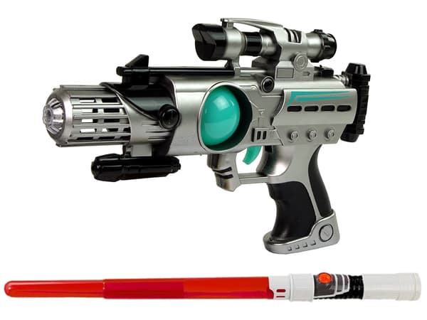 Space Warrior Set Laser Gun Lightsaber Käsiraudat Disc Launcher