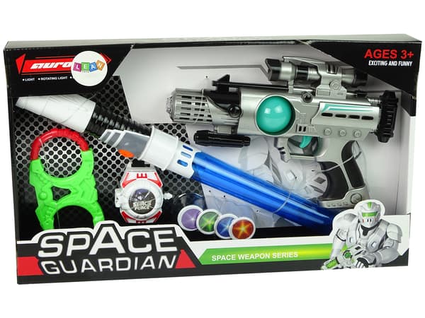Space Warrior Set Laser Gun Lightsaber Käsiraudat Disc Launcher