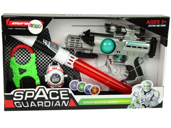 Space Warrior Set Laser Gun Lightsaber Käsiraudat Disc Launcher