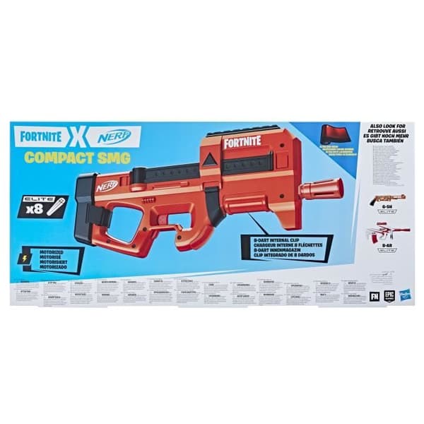 Nerf Fortnite Compact SMG, Motorized Dart Blaster, Ultra Red Coating, 8-Dart Internal Magazine, Inkluderar 8 Dart